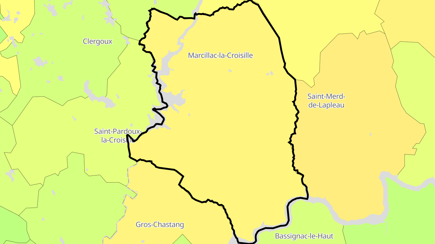 Carte des prix de l'immobilier Marcillac-la-Croisille