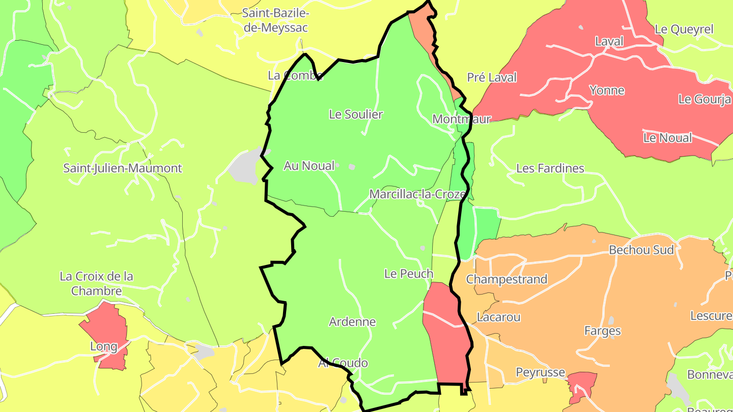 Carte des prix de l'immobilier Marcillac-la-Croze