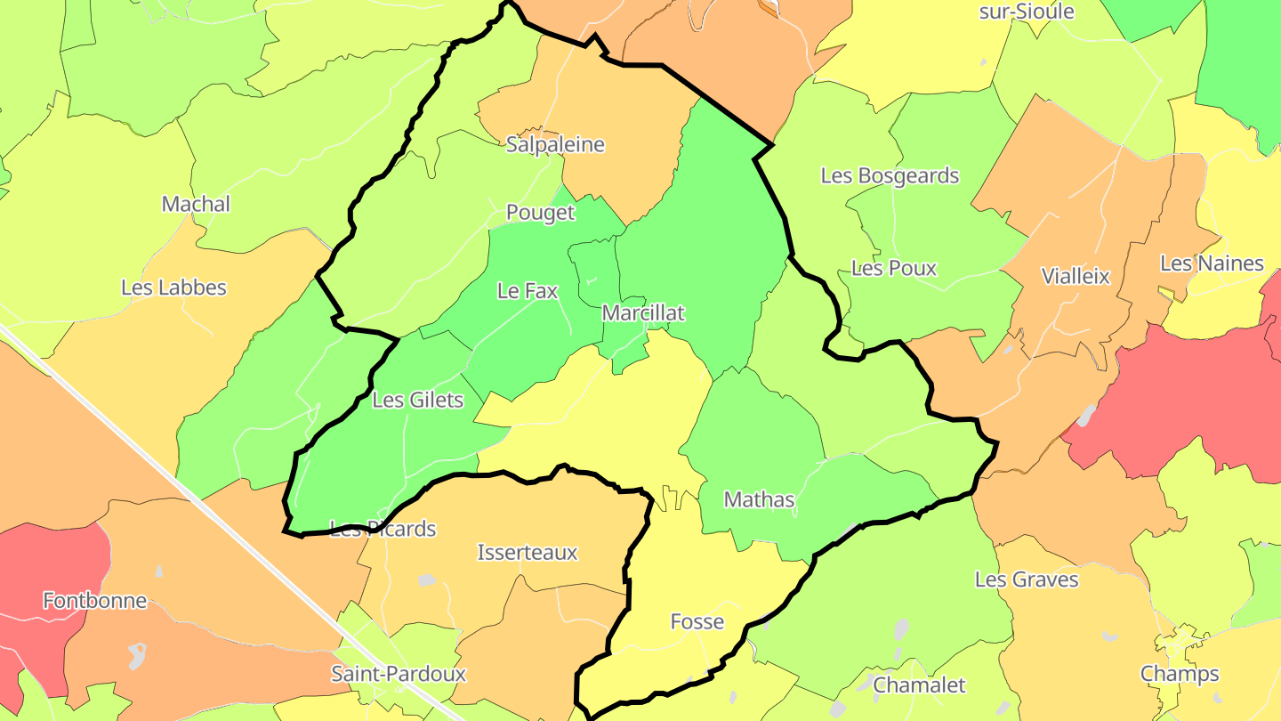 Carte des prix de l'immobilier Marcillat