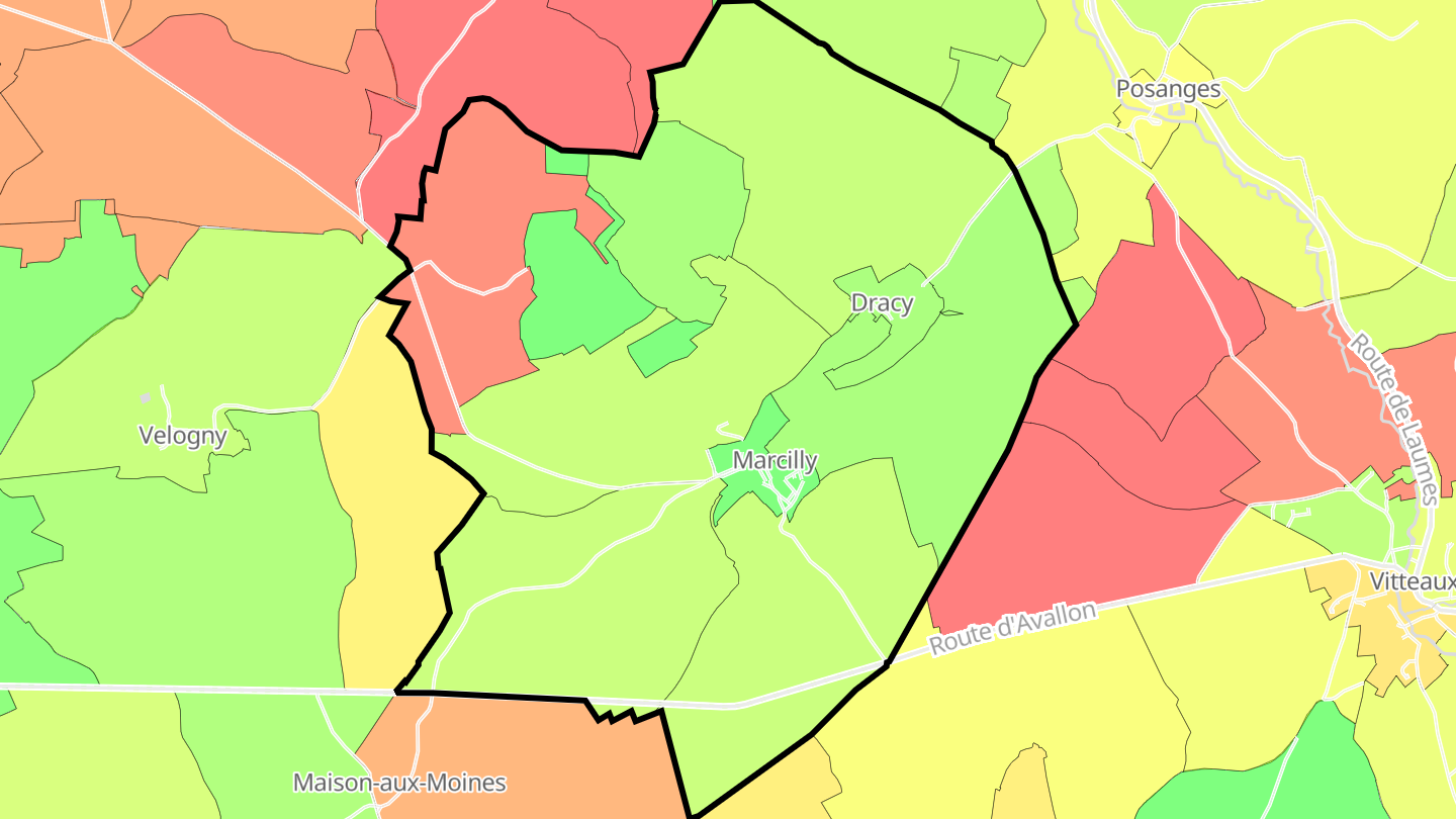 Carte des prix de l'immobilier Marcilly-et-Dracy