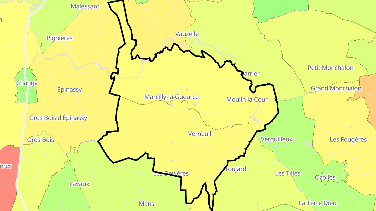 Carte des prix de l'immobilier Marcilly-la-Gueurce