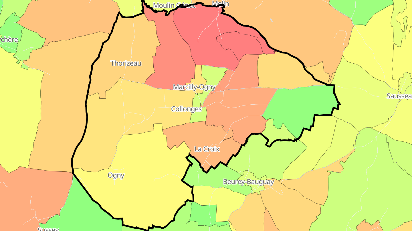 Carte des prix de l'immobilier Marcilly-Ogny