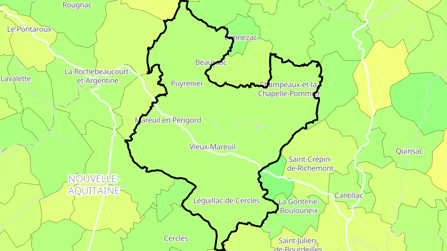 Carte des prix de l'immobilier Mareuil en Périgord