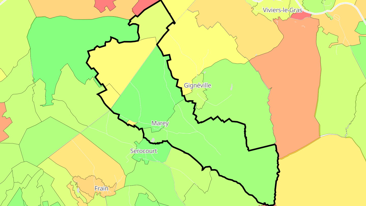 Carte des prix de l'immobilier Marey