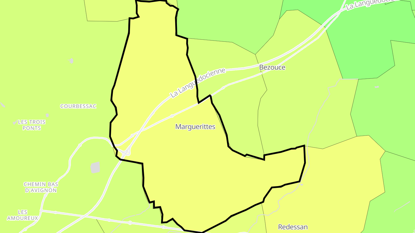 Carte des prix de l'immobilier Marguerittes