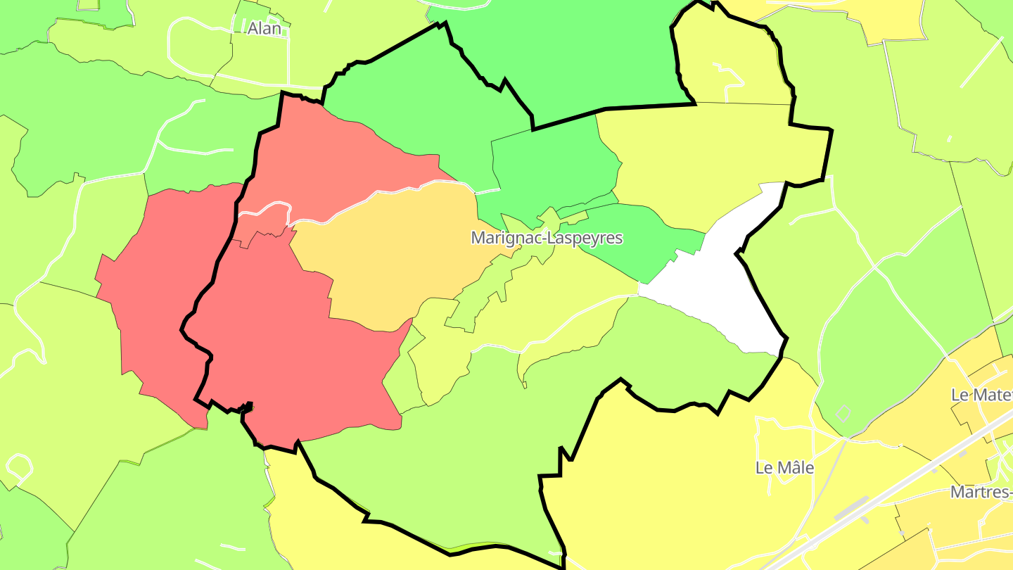 Carte des prix de l'immobilier Marignac-Laspeyres
