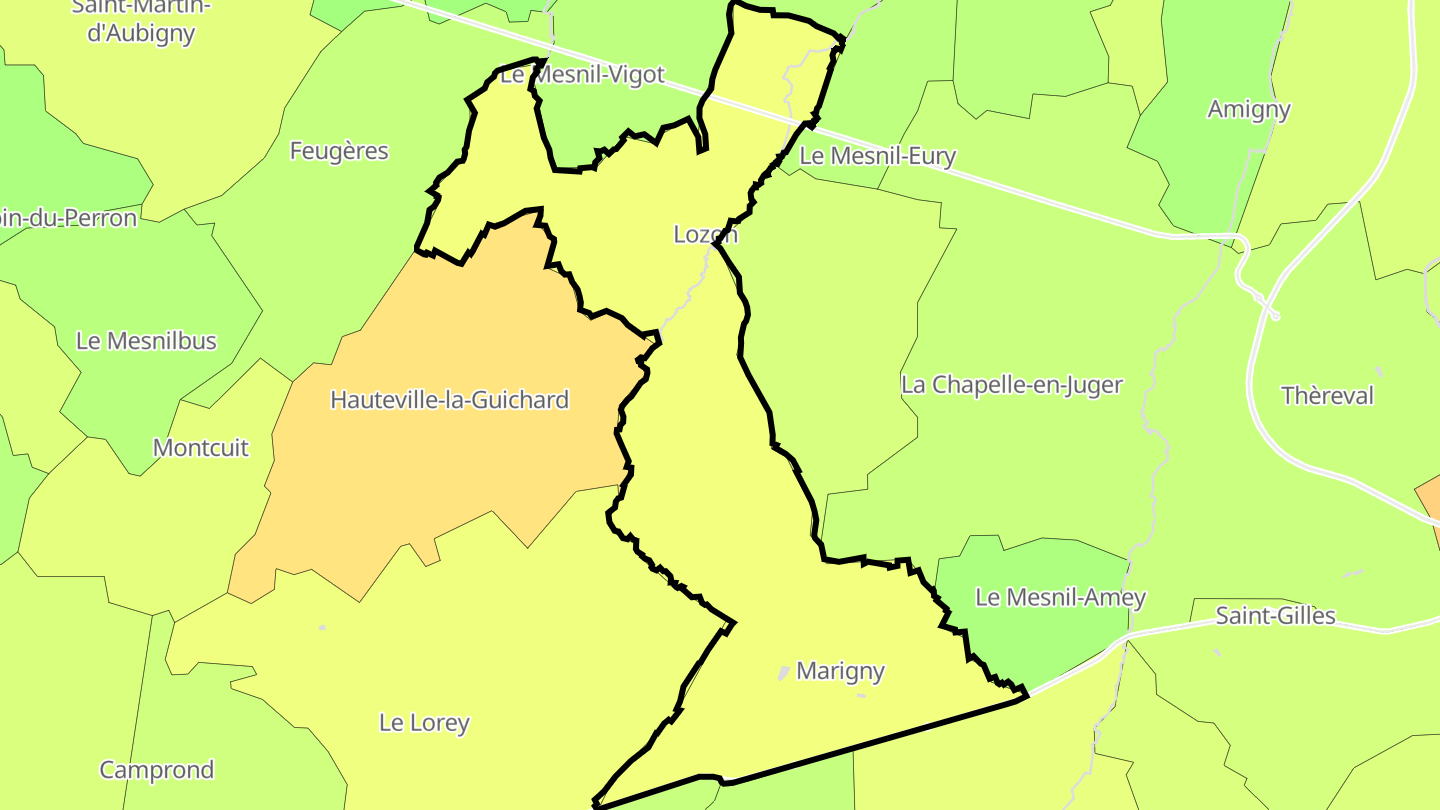 Carte des prix de l'immobilier Marigny-Le-Lozon