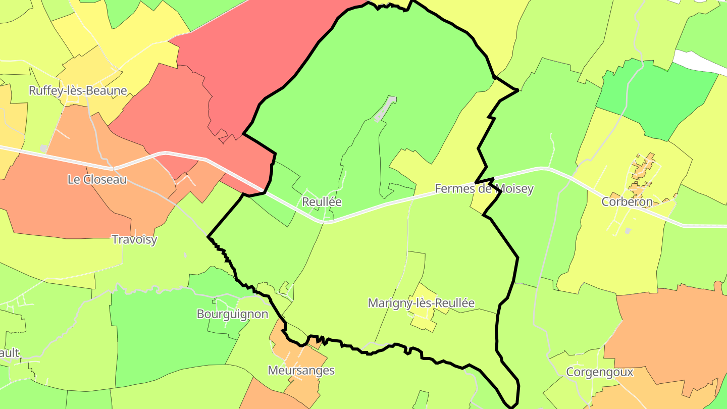Carte des prix de l'immobilier Marigny-lès-Reullée