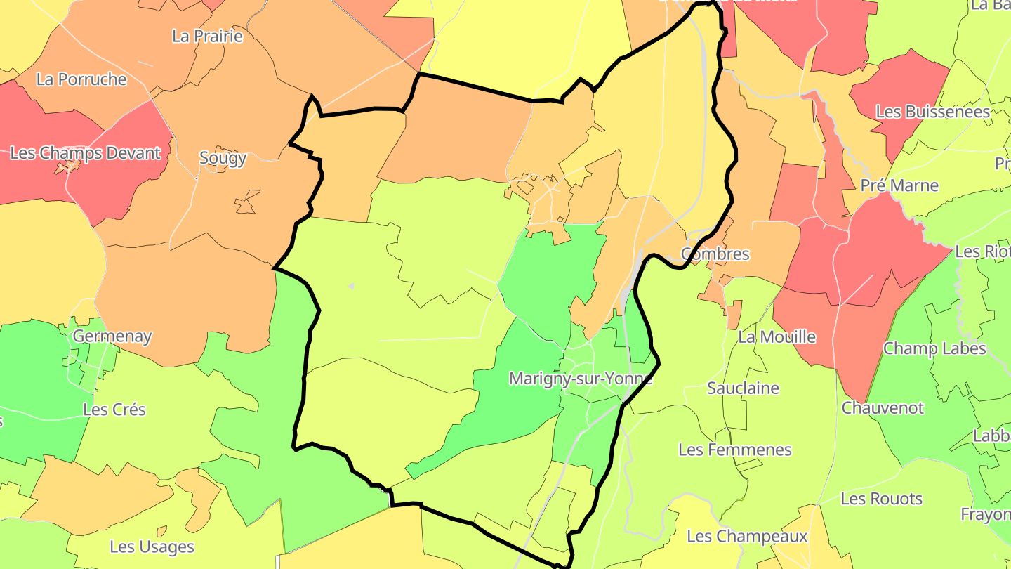 Carte des prix de l'immobilier Marigny-sur-Yonne