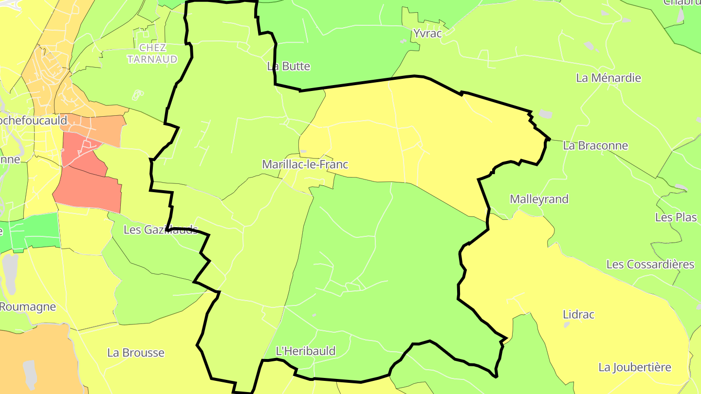 Carte des prix de l'immobilier Marillac-le-Franc