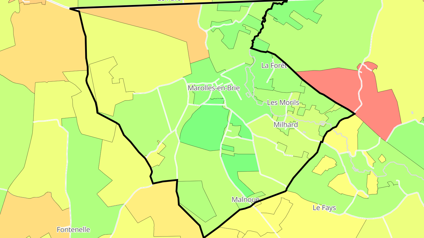 Carte des prix de l'immobilier Marolles-en-Brie