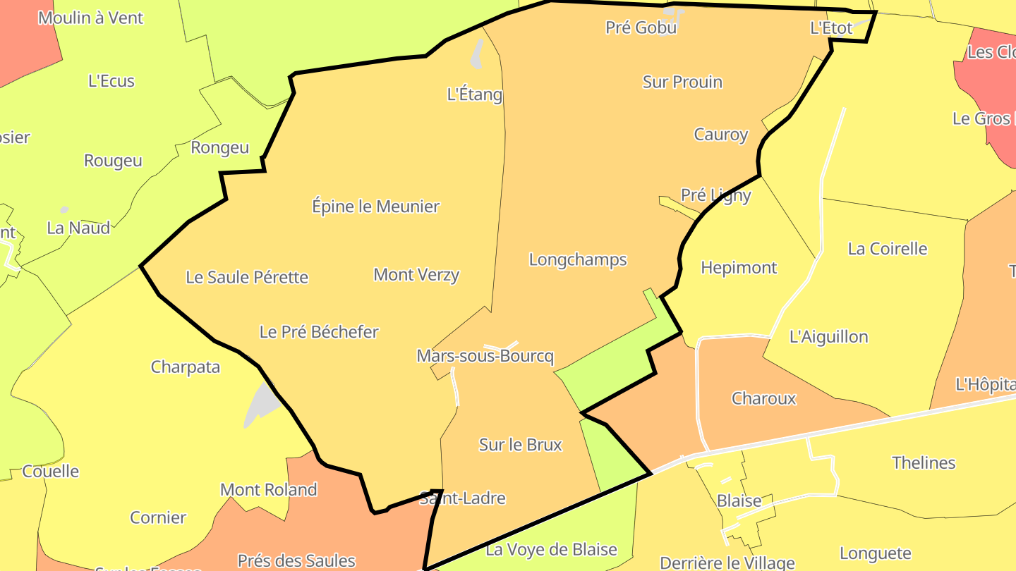 Carte des prix de l'immobilier Mars-sous-Bourcq