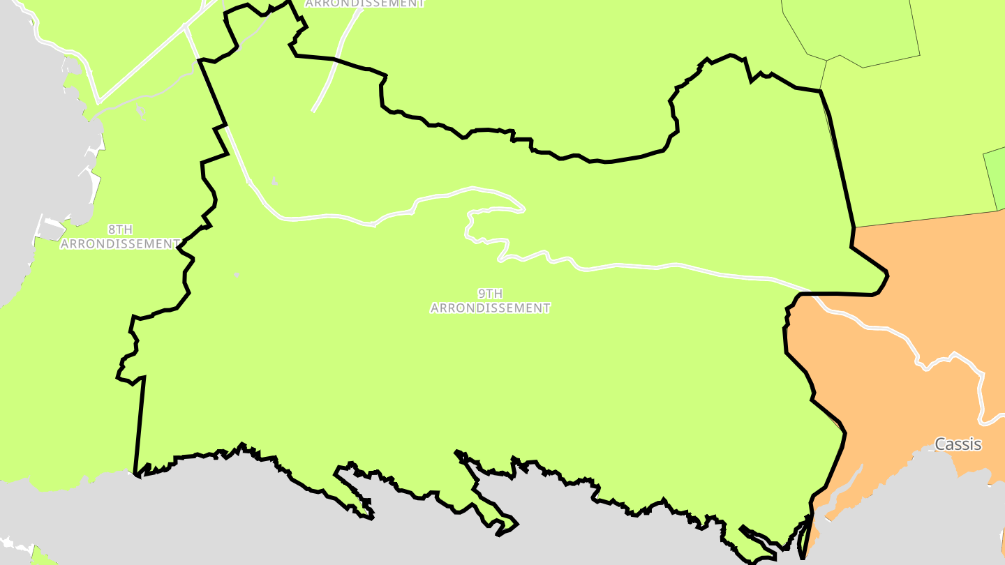 Carte des prix de l'immobilier Marseille 9e Arrondissement