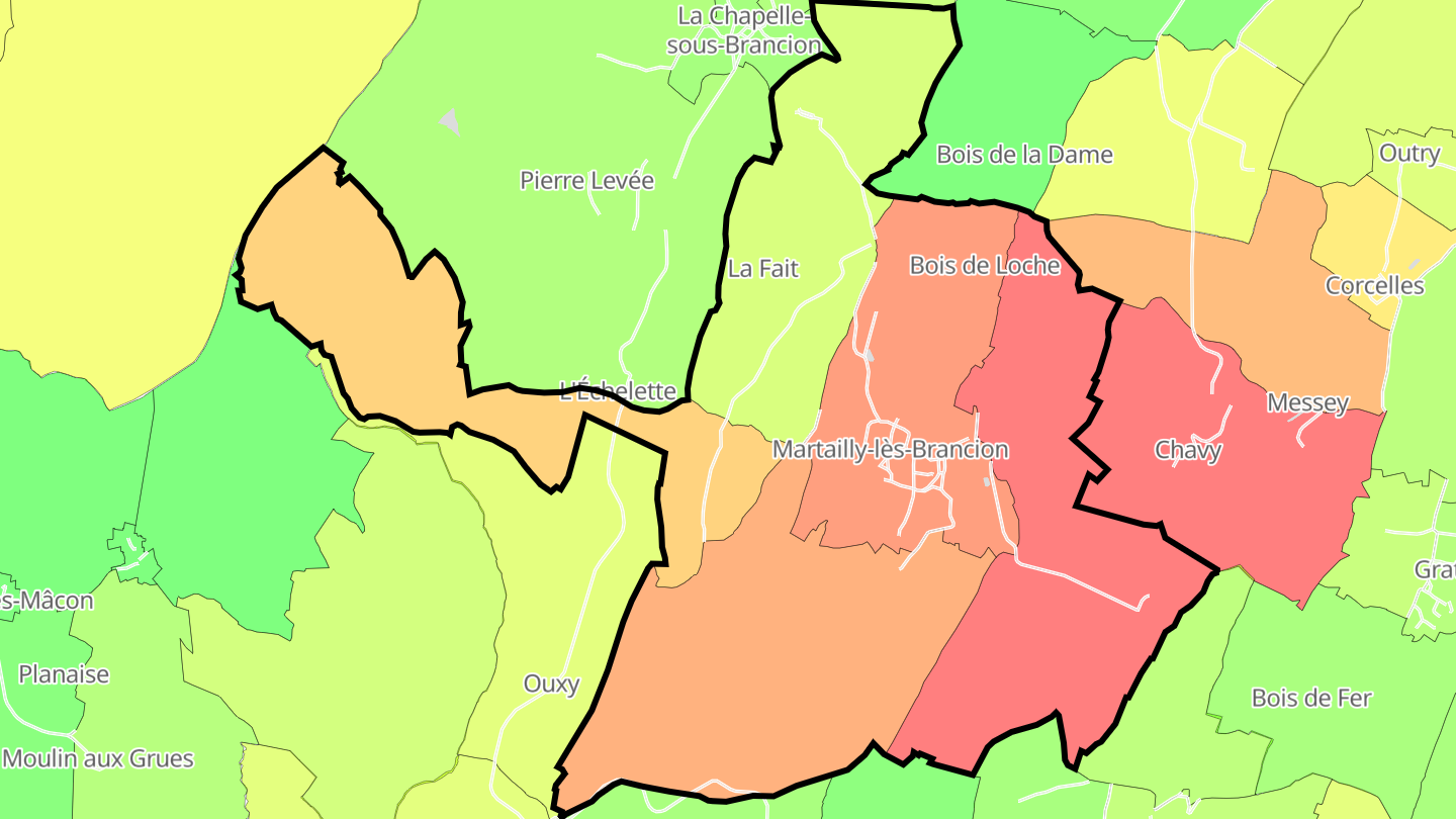Carte des prix de l'immobilier Martailly-lès-Brancion
