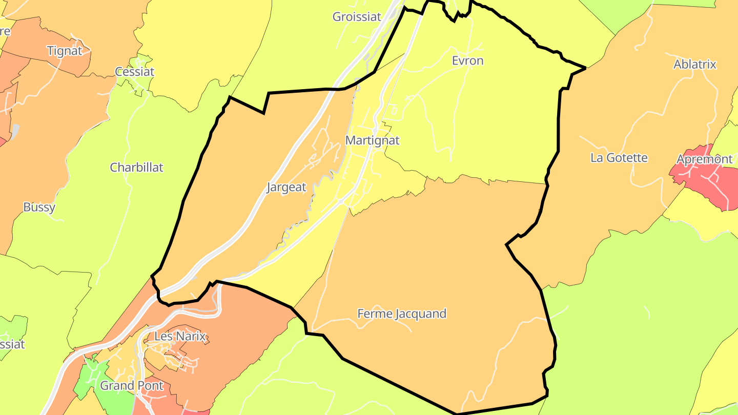 Carte des prix de l'immobilier Martignat