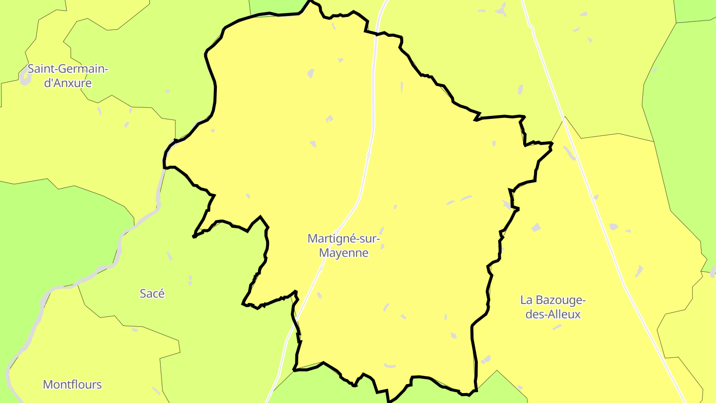 Carte des prix de l'immobilier Martigné-sur-Mayenne