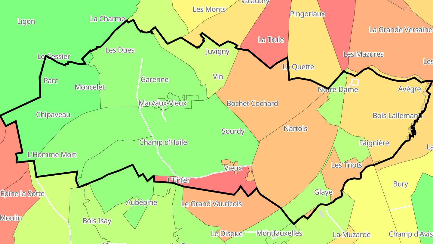 Carte des prix de l'immobilier Marvaux-Vieux