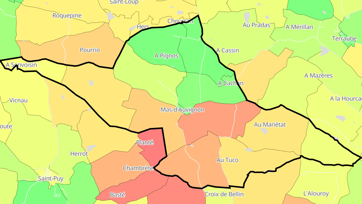 Carte des prix de l'immobilier Mas-d'Auvignon