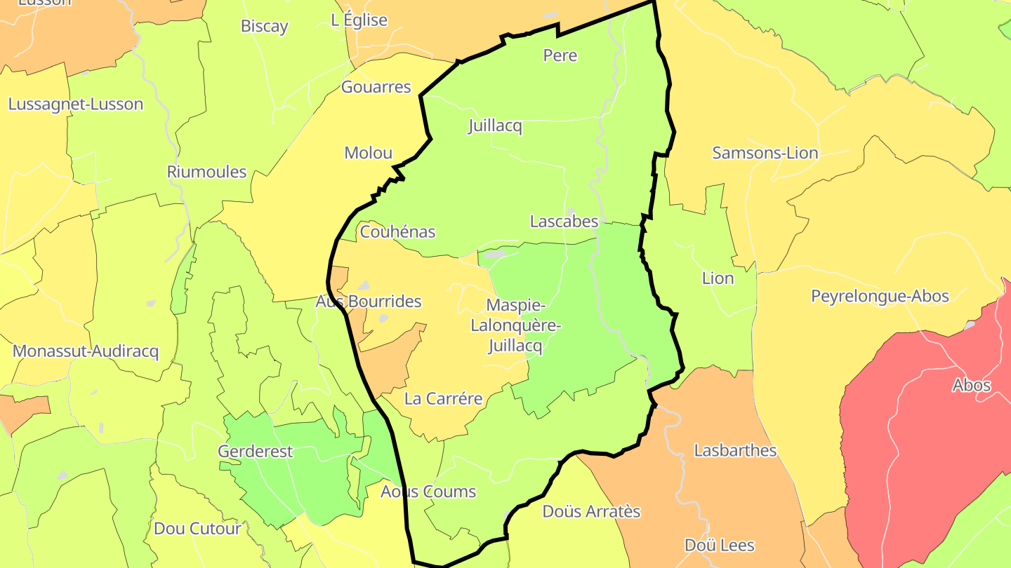 Carte des prix de l'immobilier Maspie-Lalonquère-Juillacq