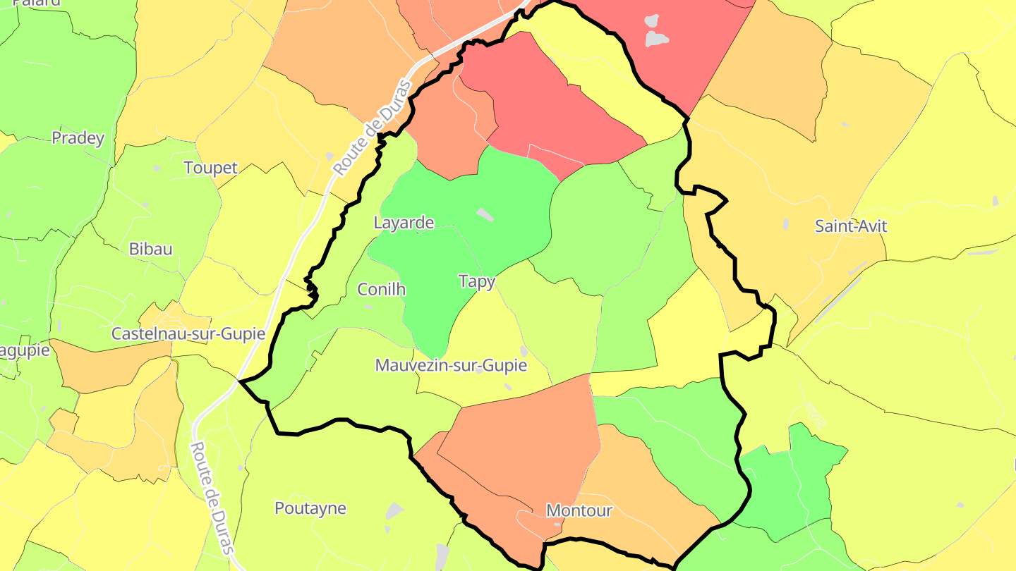 Carte des prix de l'immobilier Mauvezin-sur-Gupie
