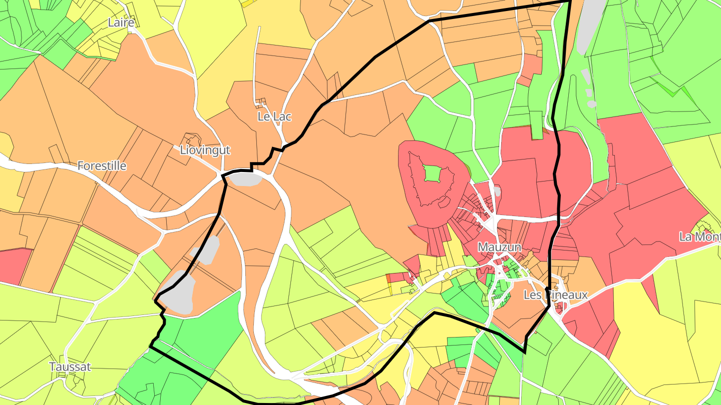 Carte des prix de l'immobilier Mauzun