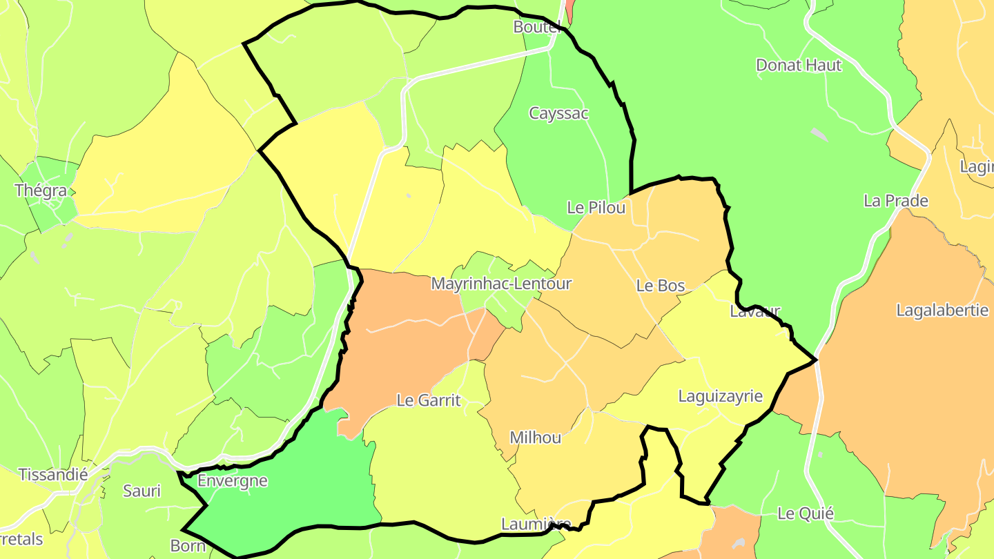 Carte des prix de l'immobilier Mayrinhac-Lentour