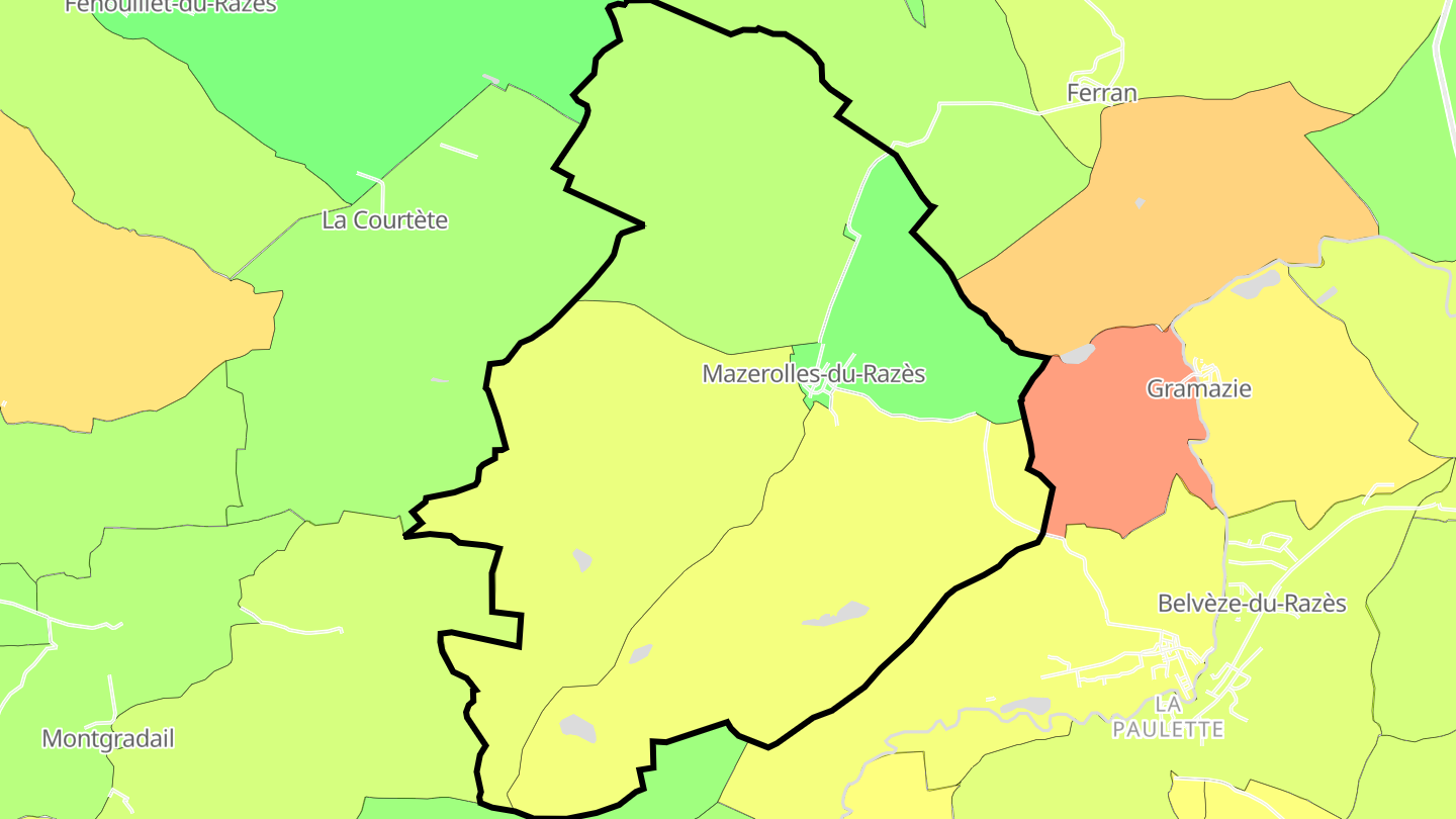 Carte des prix de l'immobilier Mazerolles-du-Razès