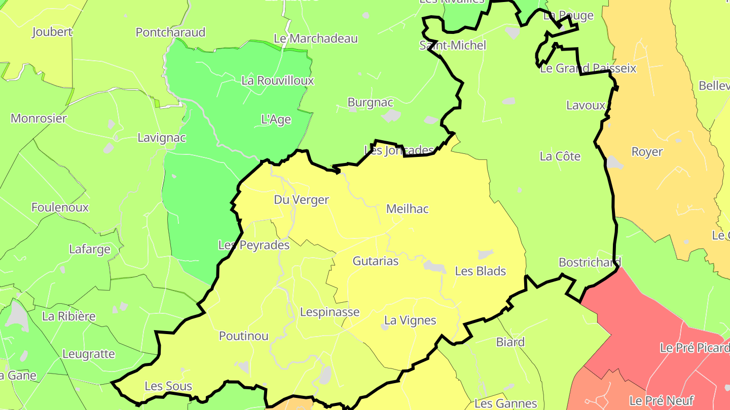 Carte des prix de l'immobilier Meilhac