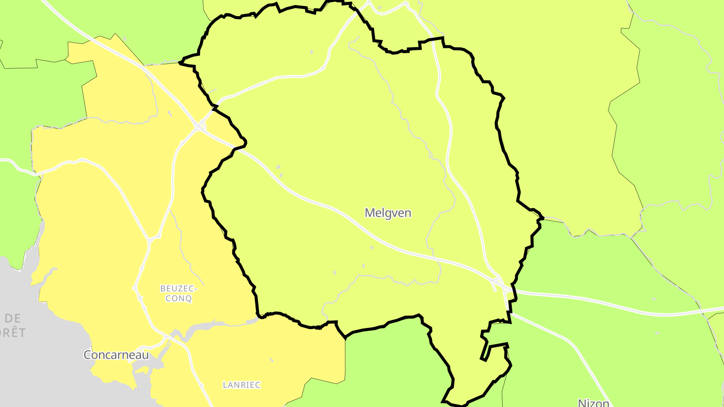 Carte des prix de l'immobilier Melgven