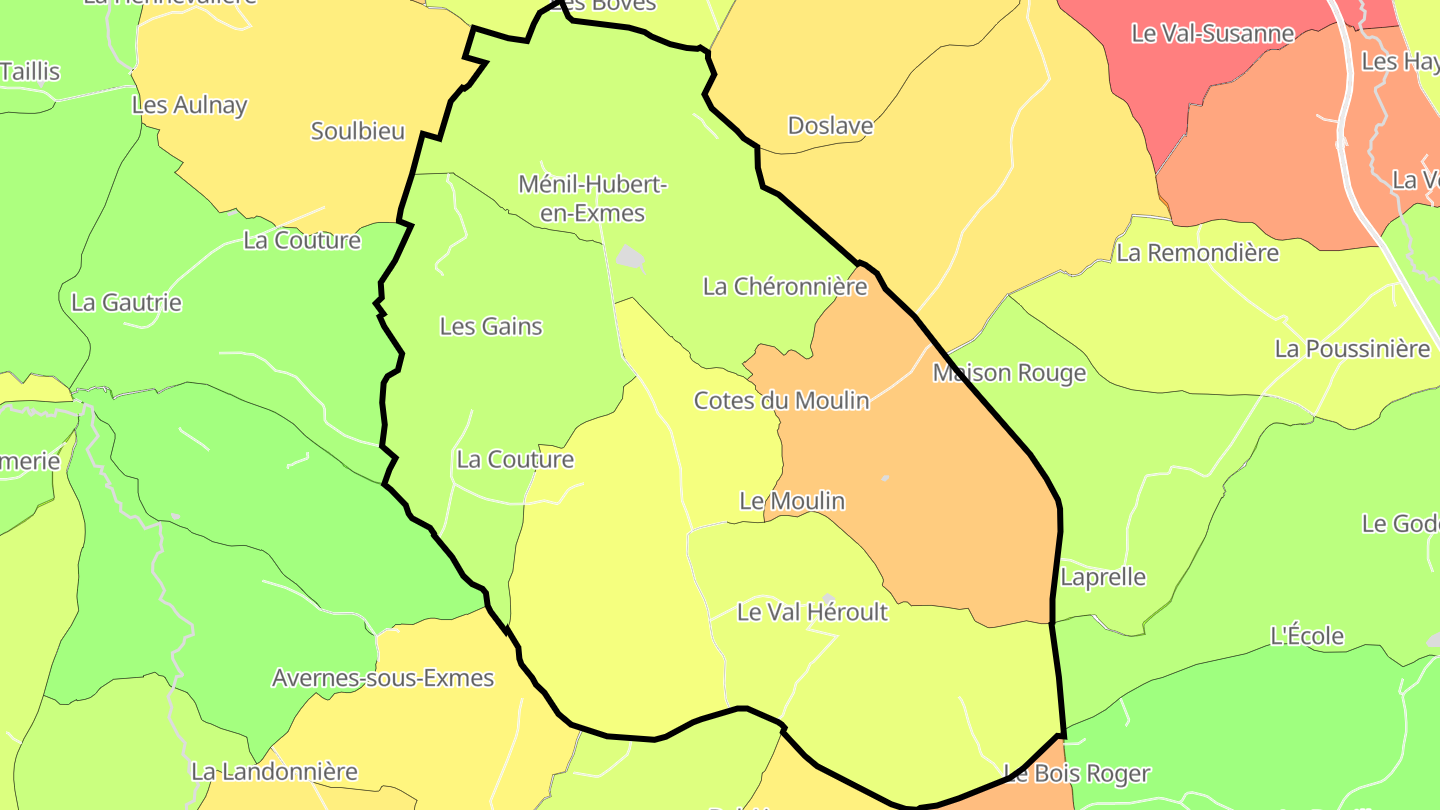 Carte des prix de l'immobilier Ménil-Hubert-en-Exmes