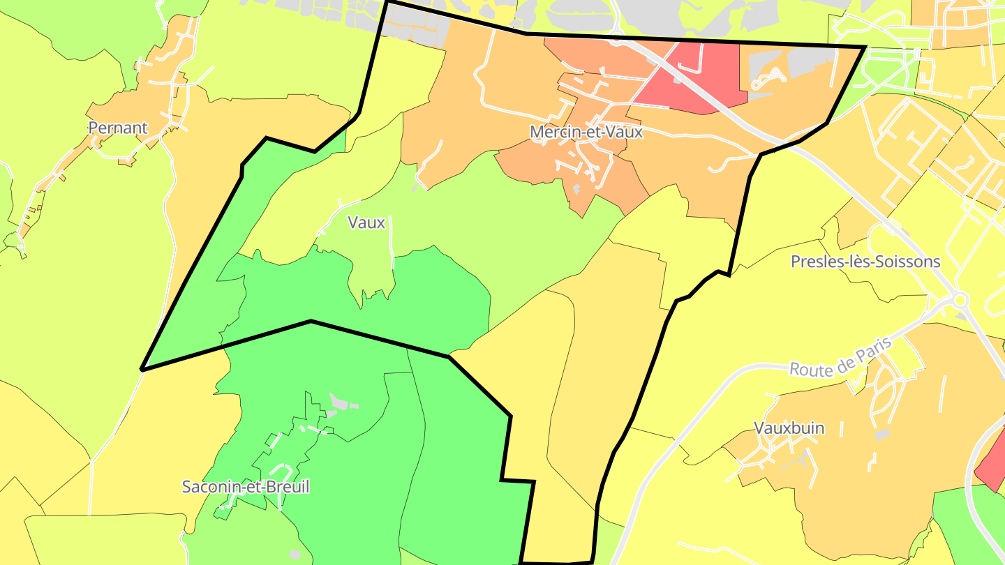 Carte des prix de l'immobilier Mercin-et-Vaux