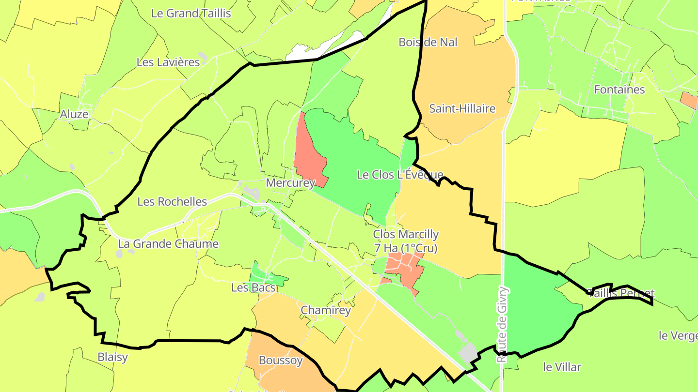 Carte des prix de l'immobilier Mercurey
