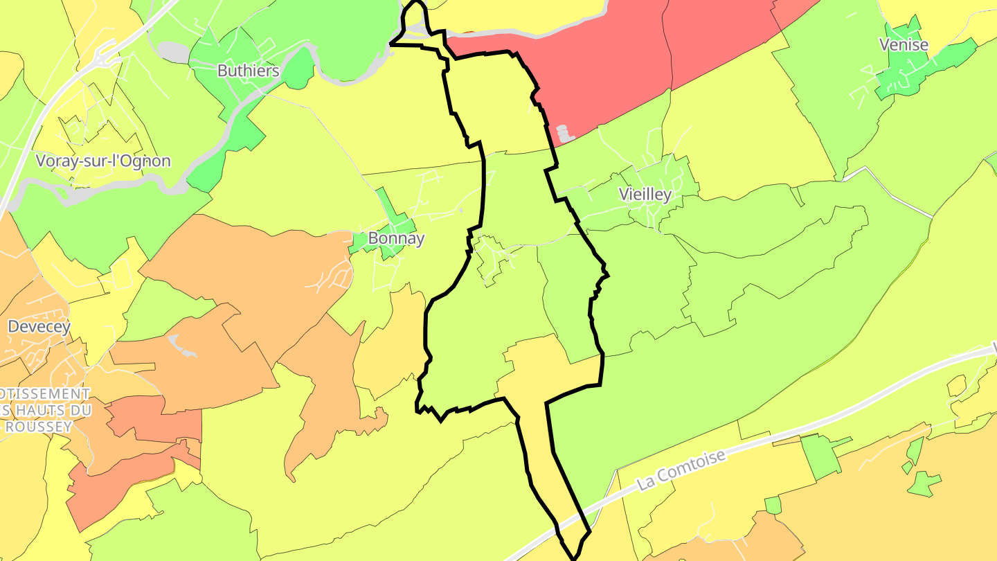 Carte des prix de l'immobilier Mérey-Vieilley