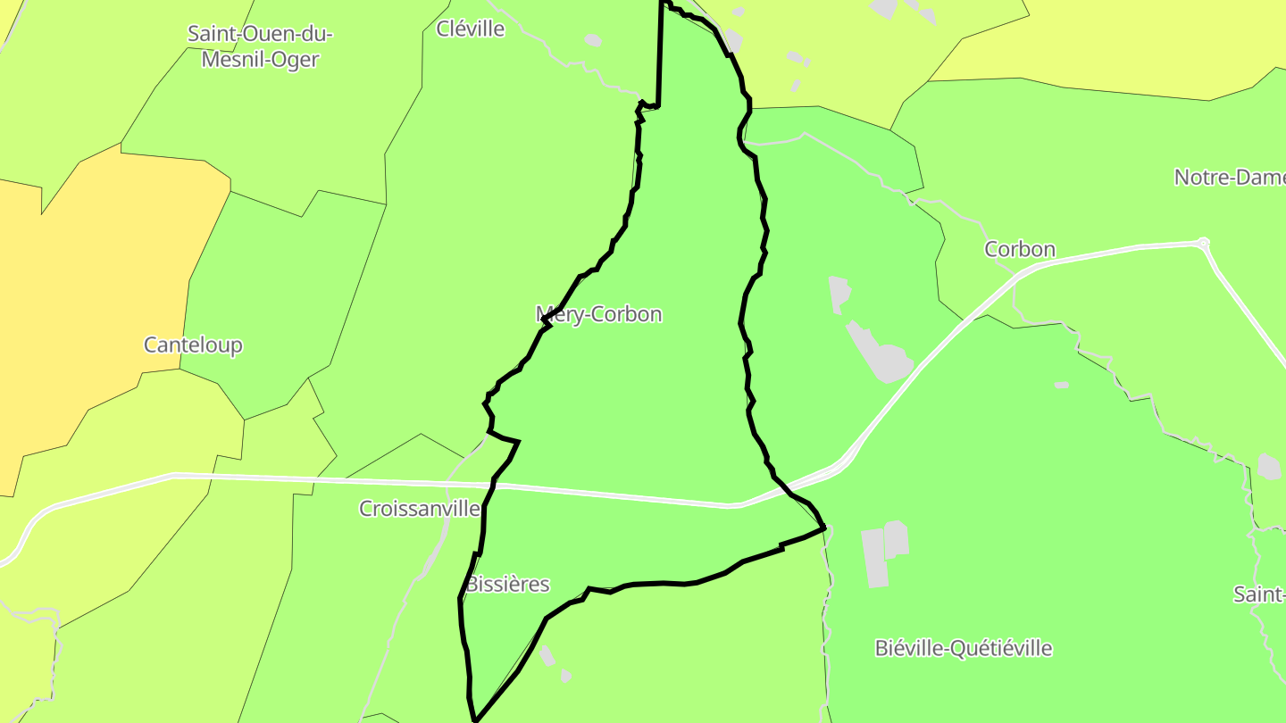 Carte des prix de l'immobilier Méry-Bissières-en-Auge
