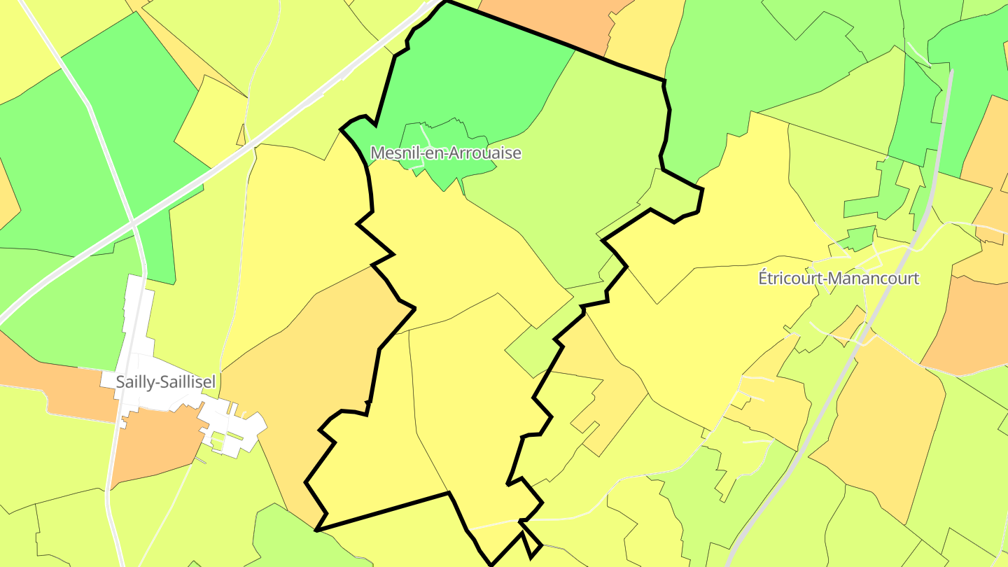 Carte des prix de l'immobilier Mesnil-en-Arrouaise