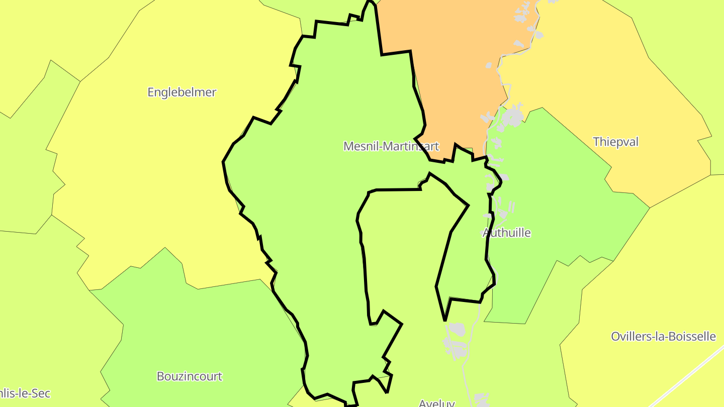 Carte des prix de l'immobilier Mesnil-Martinsart