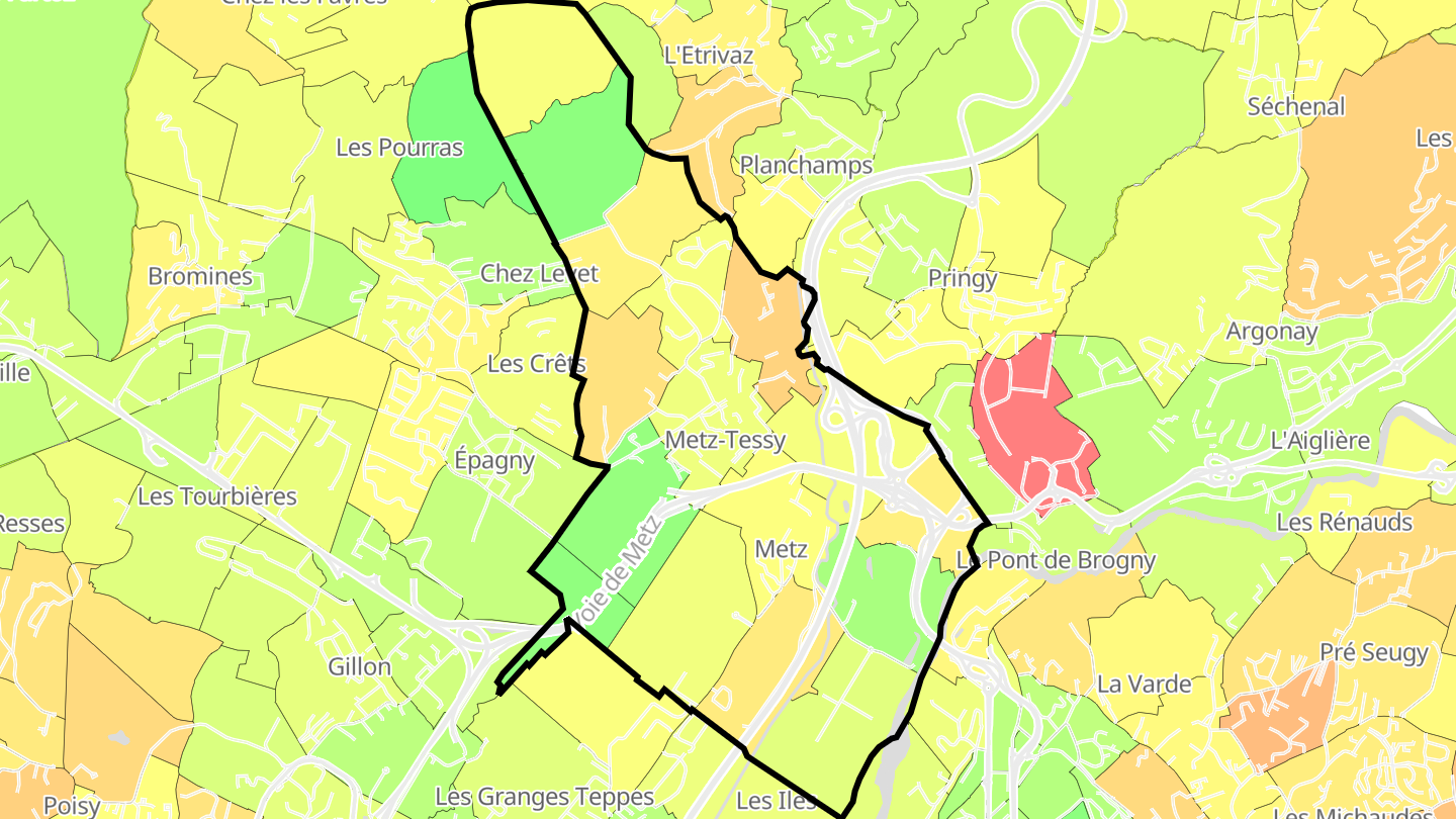 Carte des prix de l'immobilier Metz-Tessy