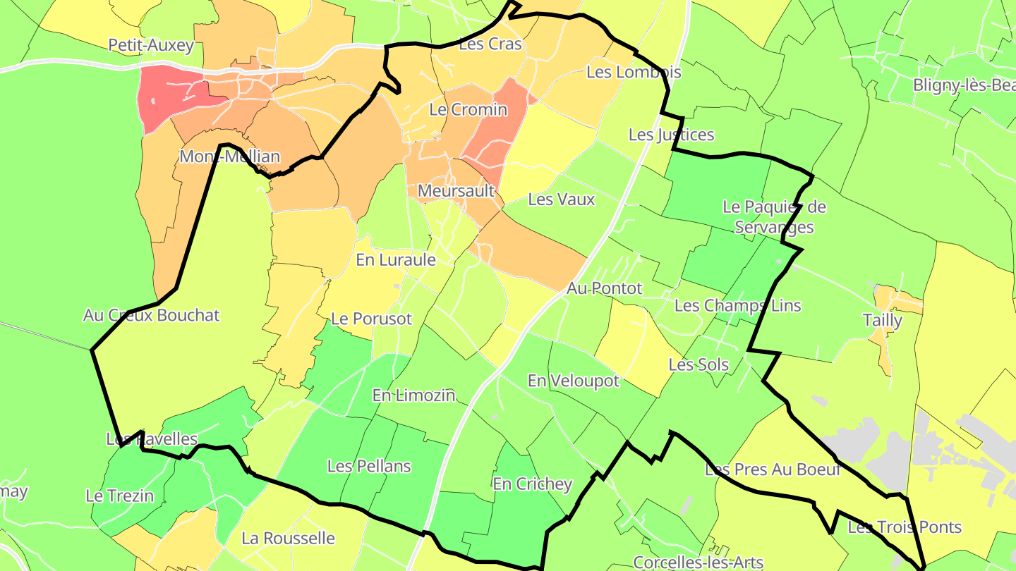 Carte des prix de l'immobilier Meursault