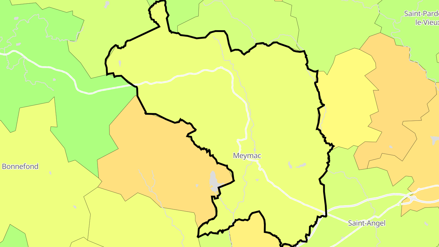 Carte des prix de l'immobilier Meymac