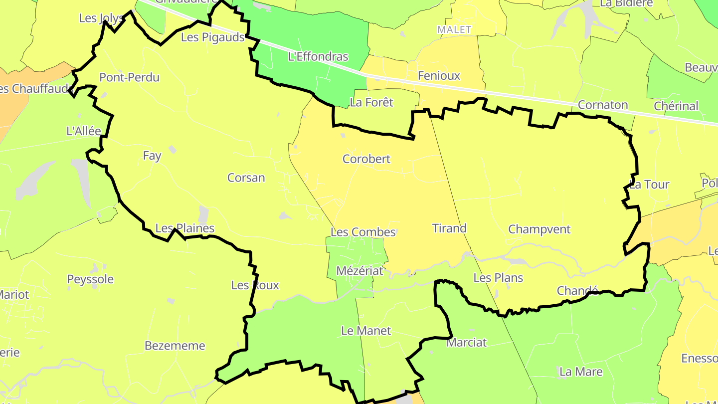 Carte des prix de l'immobilier Mézériat