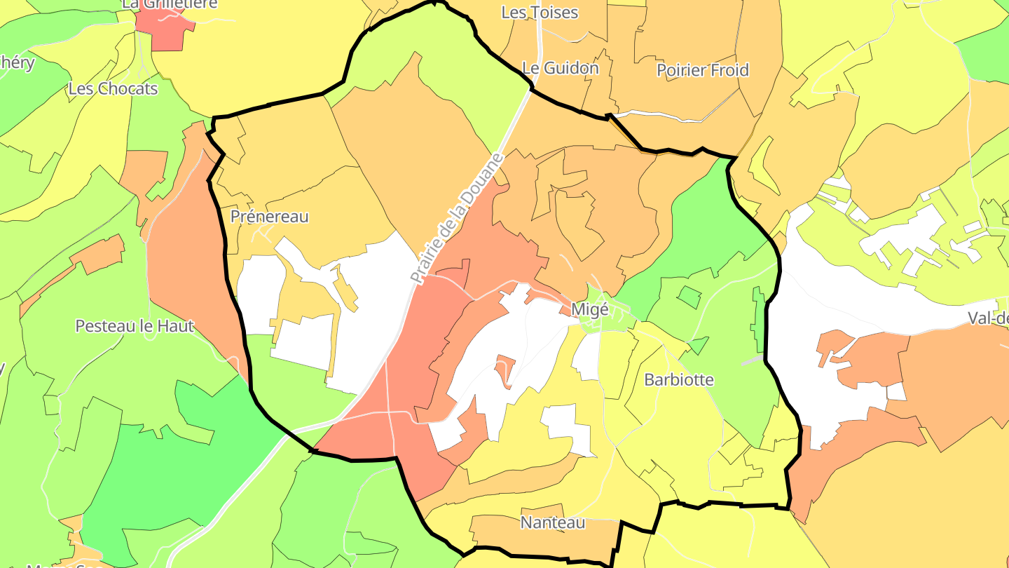 Carte des prix de l'immobilier Migé