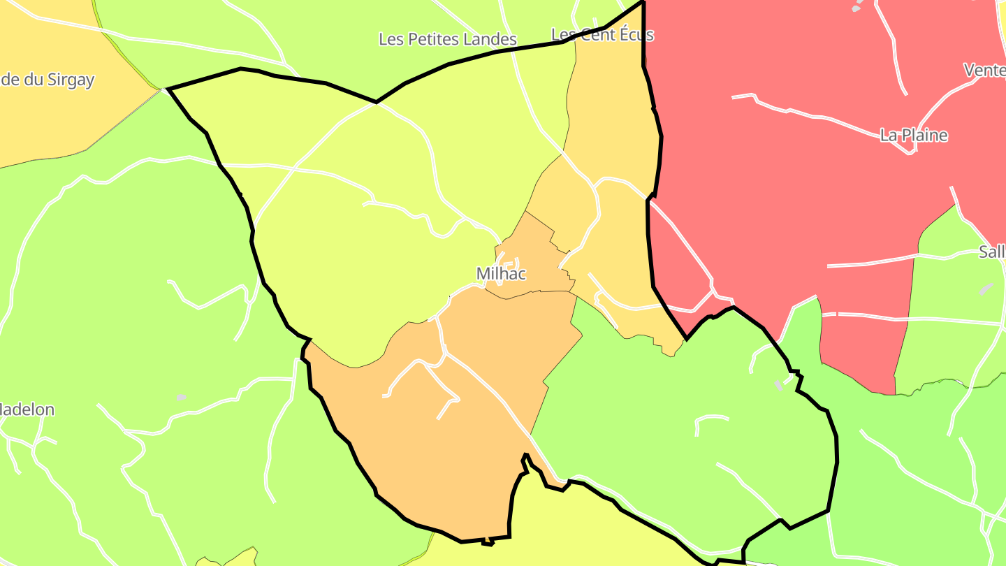 Carte des prix de l'immobilier Milhac