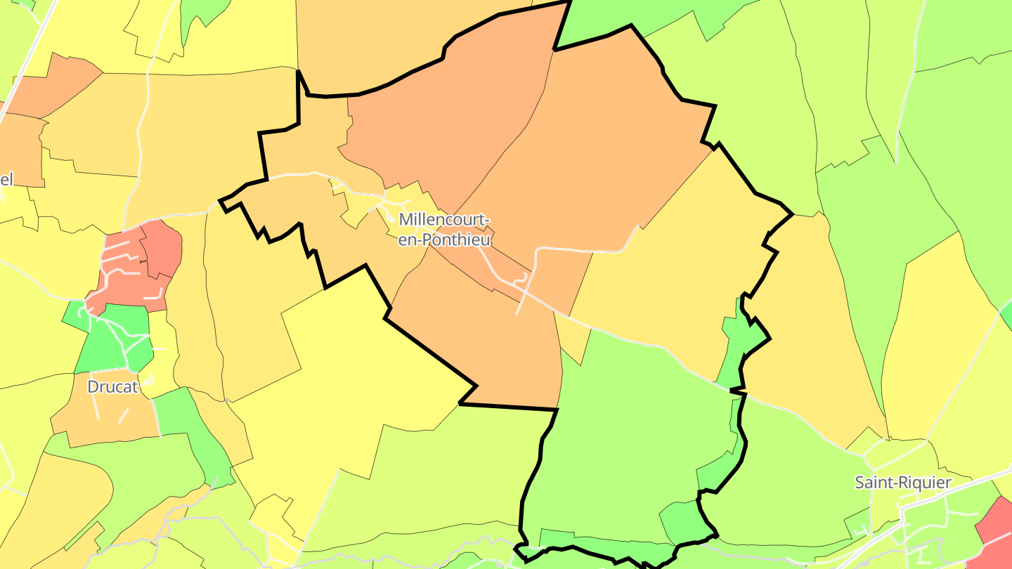 Carte des prix de l'immobilier Millencourt-en-Ponthieu