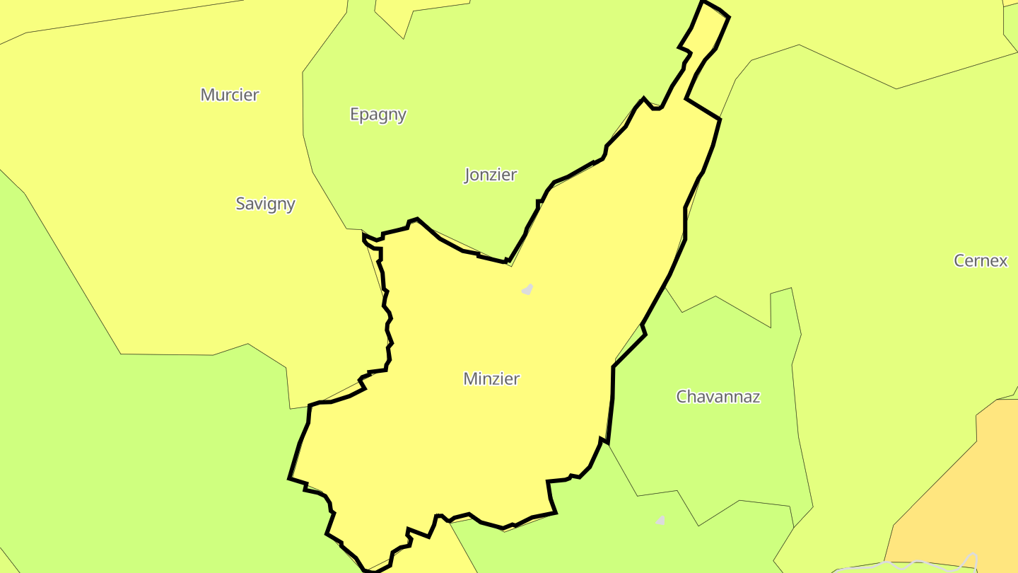 Carte des prix de l'immobilier Minzier