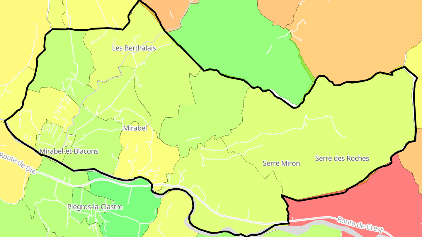 Carte des prix de l'immobilier Mirabel-et-Blacons