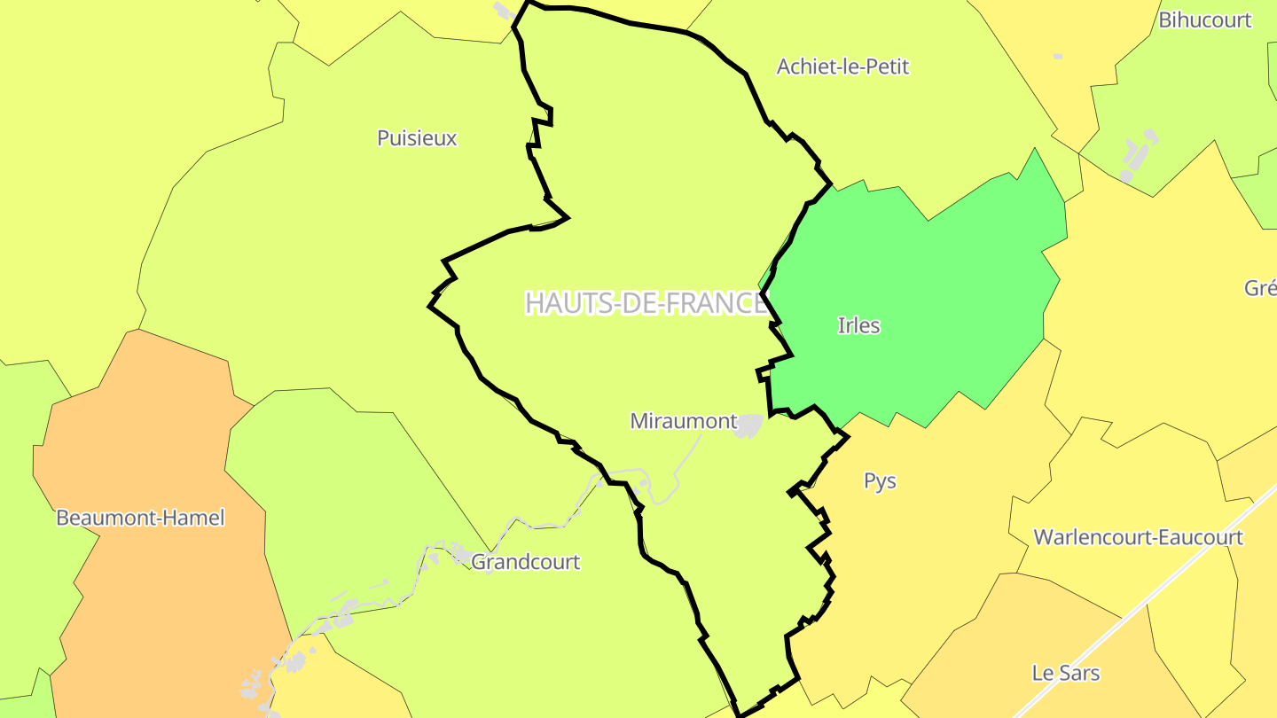 Carte des prix de l'immobilier Miraumont