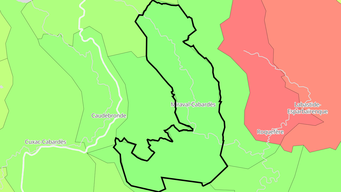 Carte des prix de l'immobilier Miraval-Cabardès