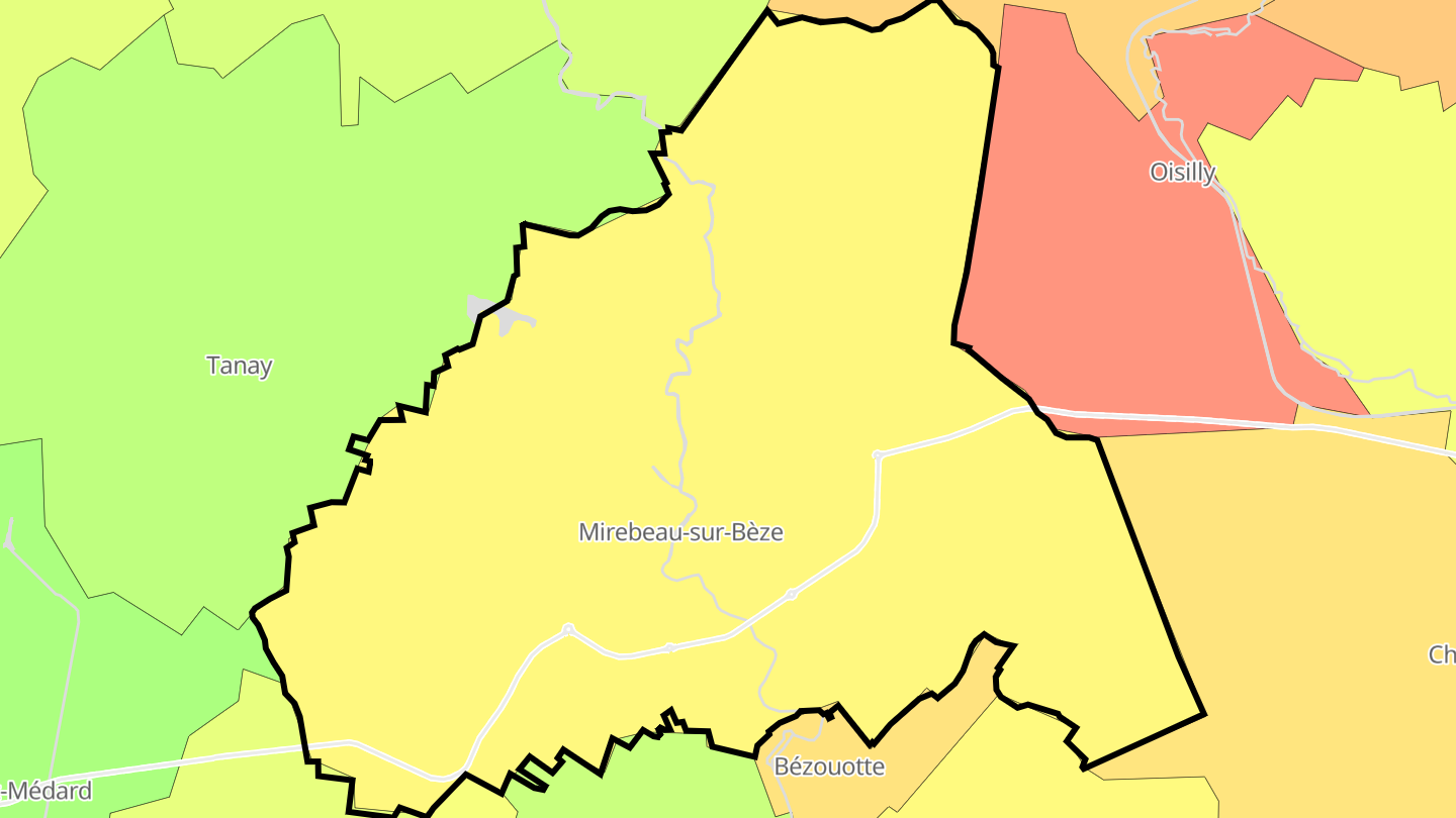 Carte des prix de l'immobilier Mirebeau-sur-Bèze