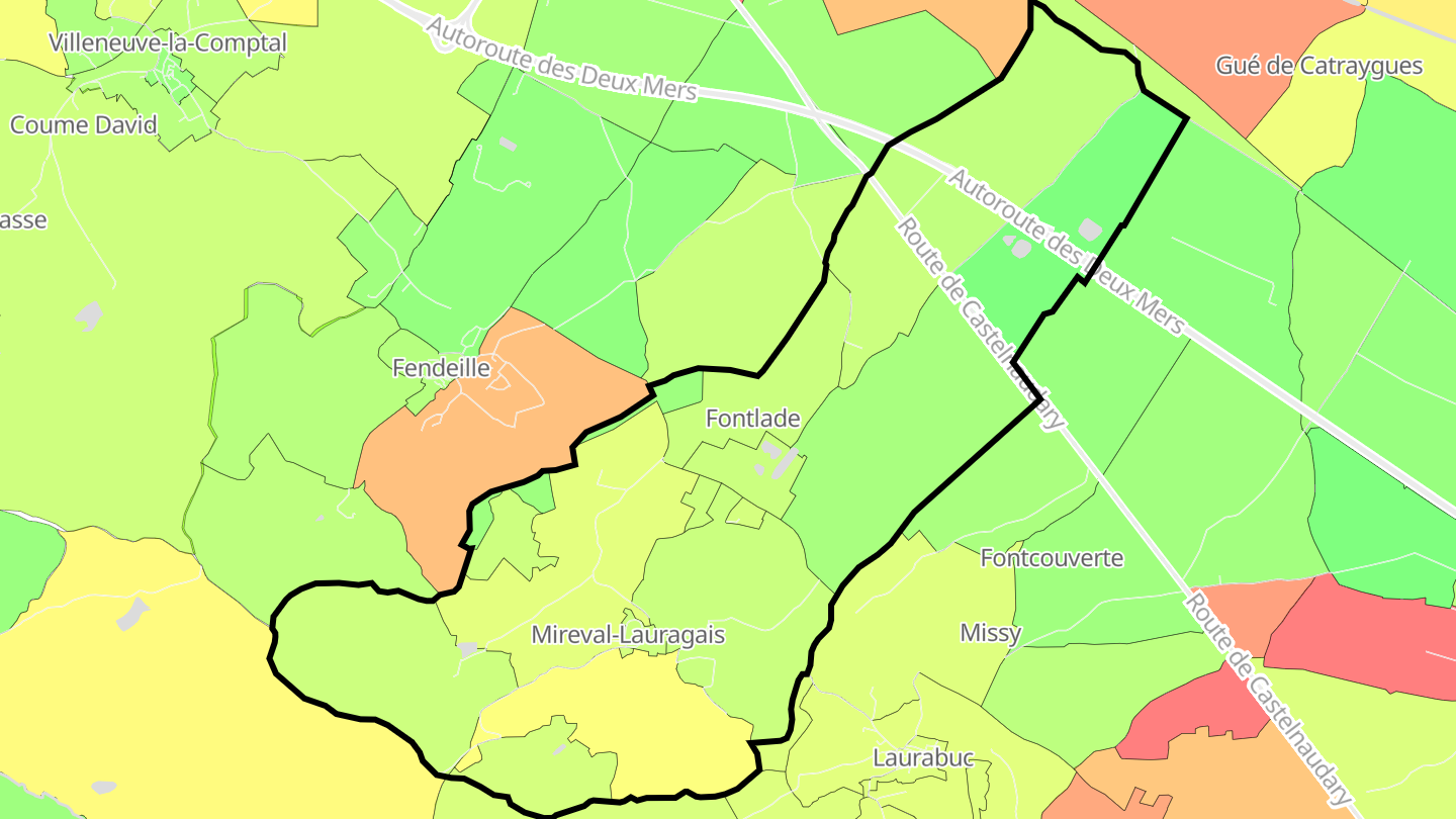 Carte des prix de l'immobilier Mireval-Lauragais