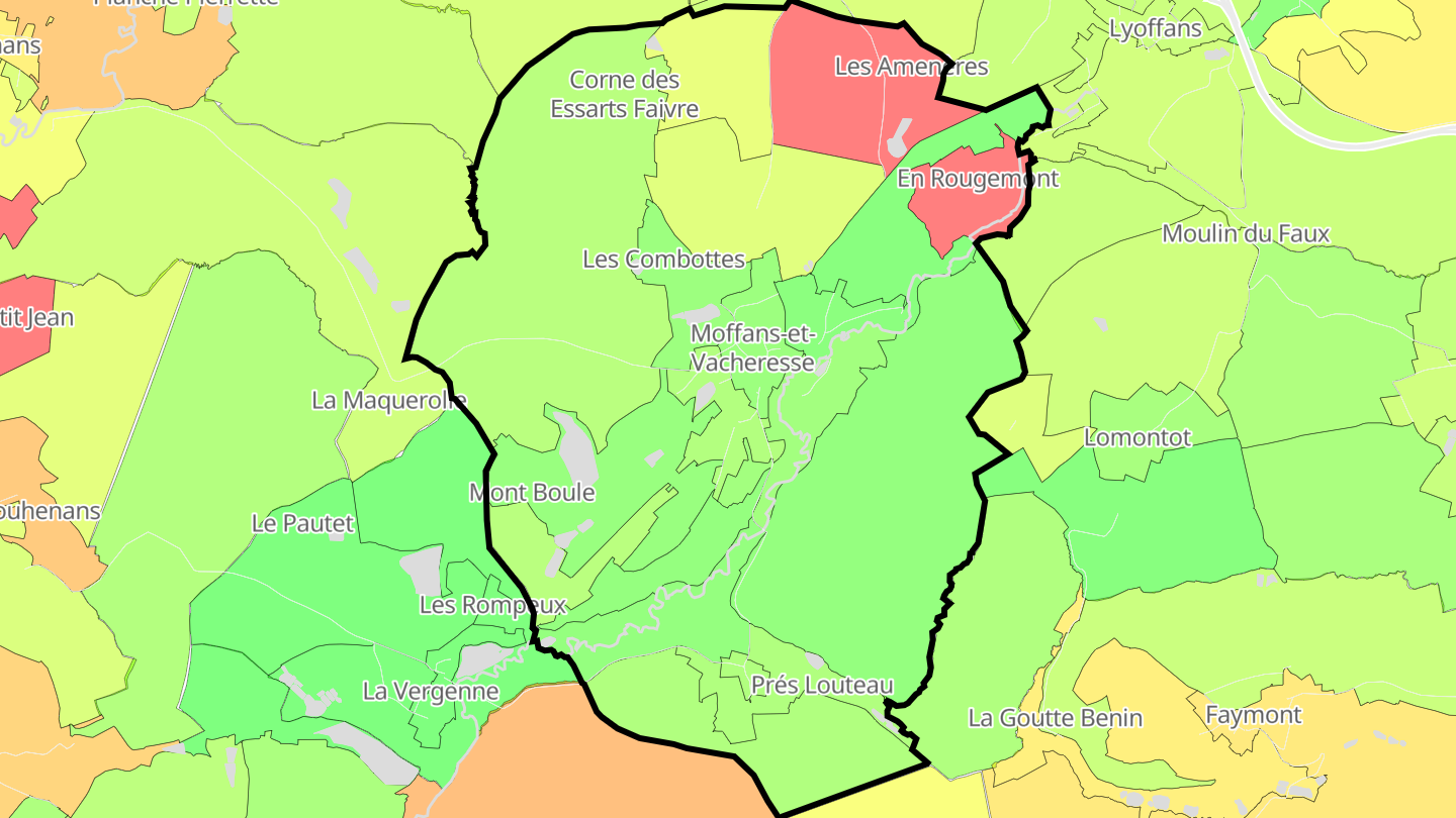 Carte des prix de l'immobilier Moffans-et-Vacheresse